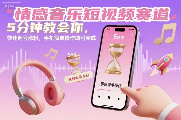 情感音乐短视频赛道，5分钟教会你，快速起号涨粉，手机简单操作即可完成-一支黑兰州