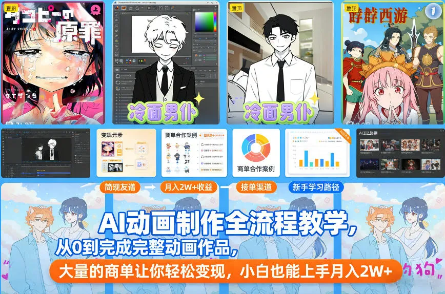 AI动画制作全流程教学，从0到完成完整动画作品，大量的商单让你轻松变现，小白也能上手月入2W+-一支黑兰州