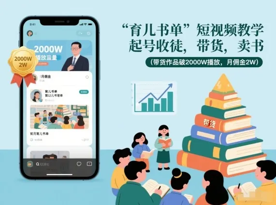 育儿书单短视频教学，起号收徒，带货，卖书（带货作品破2000W播放，月佣金2W）-一支黑兰州