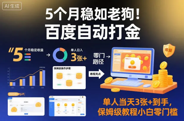 5个月稳如老狗！百度自动打金，单人当天3张+到手，保姆级教程小白零门槛【揭秘】-一支黑兰州