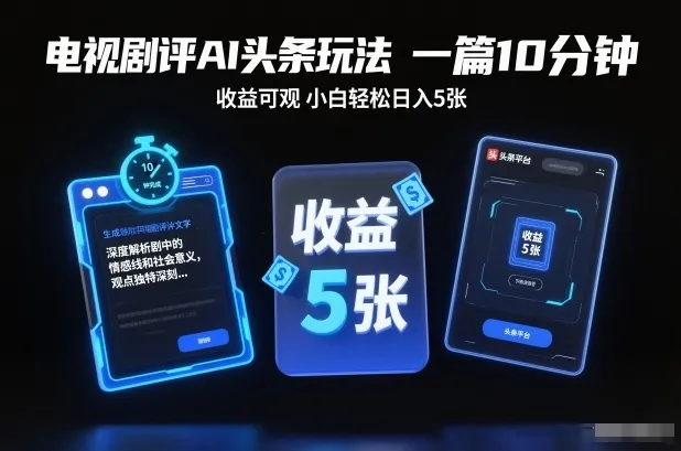 电视剧评AI头条玩法,一篇10分钟,收益可观,小白轻松日入5张+【独家】-一支黑兰州