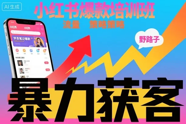 小红书爆款培训班，小红书获客野路子流量打法，暴力持续获客-一支黑兰州