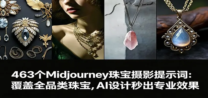 463个Midjourney珠宝摄影提示词：覆盖全品类珠宝，AI设计秒出专业效果-一支黑兰州