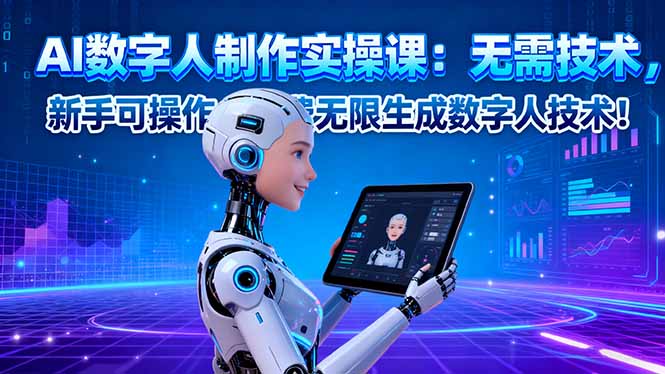 AI数字人制作实操课：无需技术，新手可操作，免费无限生成数字人技术！-一支黑兰州