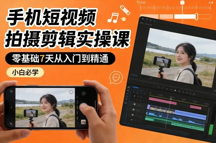 手机短视频拍摄剪辑实操课，零基础7天从入门到精通，小白必学-一支黑兰州