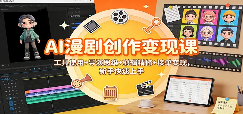 AI漫剧创作变现课：工具使用+导演思维+剪辑精修+接单变现，新手快速上手-一支黑兰州