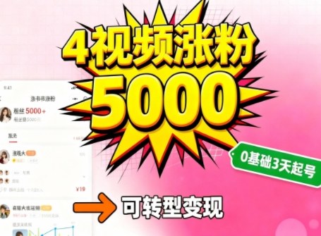 小红书暴力起号方法，四个视频涨粉5000，起号后可转型，操作简单，对小白友好-一支黑兰州