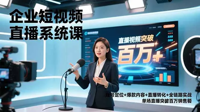 企业短视频直播系统课,账号定位+爆款内容+直播转化+全链路实战,单场直播突破百万销售额-一支黑兰州