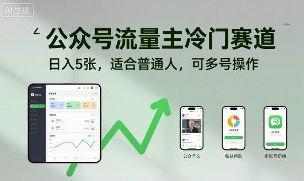 公众号流量主冷门赛道，日入5张，适合普通人，可多号操作-一支黑兰州