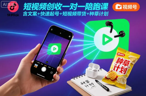 短视频创收一对一陪跑课,含文案+快速起号+短视频带货+种草计划