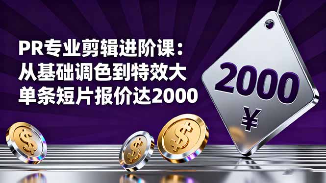 PR专业剪辑进阶课：从基础调色到特效大片的进阶技能，单条短片报价达2000-一支黑兰州