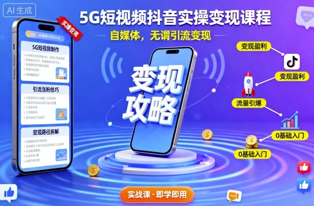 5G短视频抖音实操变现课程，自媒体，无谓引流变现-一支黑兰州