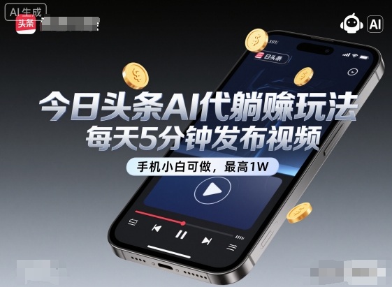 今日头条AI代躺賺玩法,每天5分钟发布视频,手机小白可做,最高1W+【揭秘】