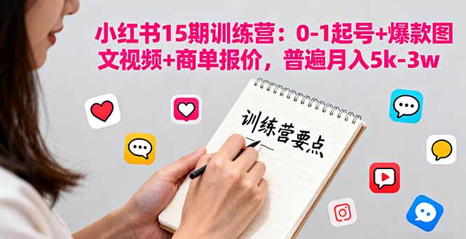 小红书15期训练营：0-1起号+爆款图文视频+商单报价，普遍月入5k-3w-一支黑兰州