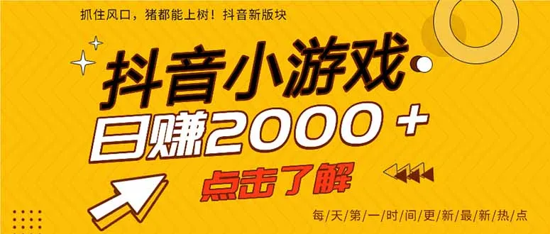 2025年爆火的抖音小游戏项目，一部手机日入2000+-一支黑兰州