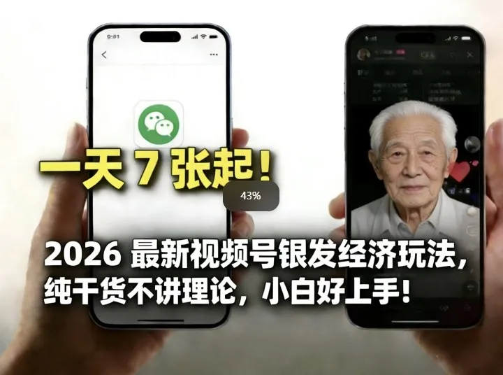 2026最新视频号银发经济玩法，轻松每天7张起，小白也可做-一支黑兰州