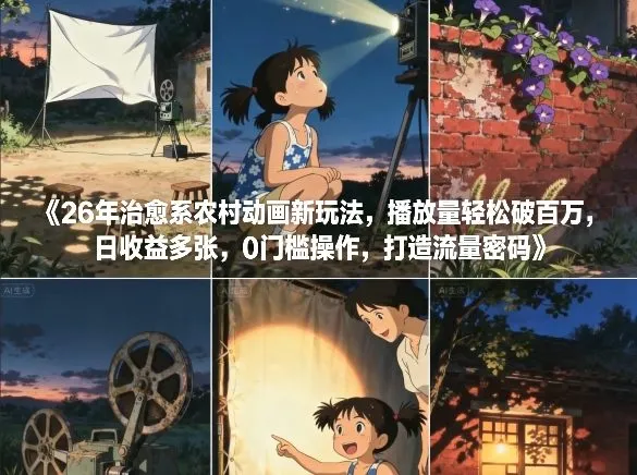 26年治愈系农村动画新玩法，播放量轻松破百万，日收益多张，0门槛操作，打造流量密码-一支黑兰州