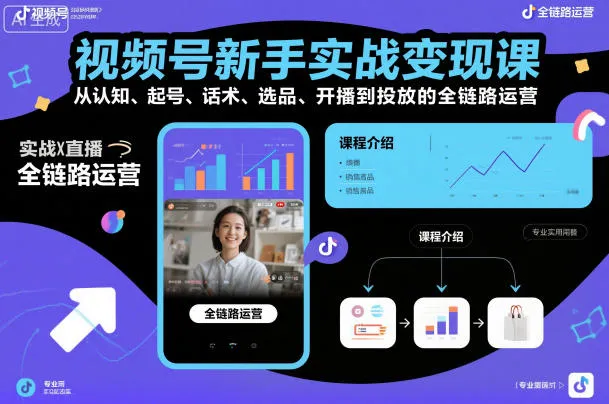 视频号新手实战变现课，从认知、起号、话术、选品、开播到投放的全链路运营-一支黑兰州