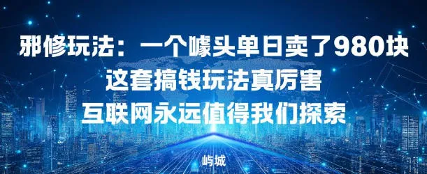 邪修玩法：一个噱头单日卖了980米这套搞钱玩法真厉害互联网永远值得我们探索-一支黑兰州