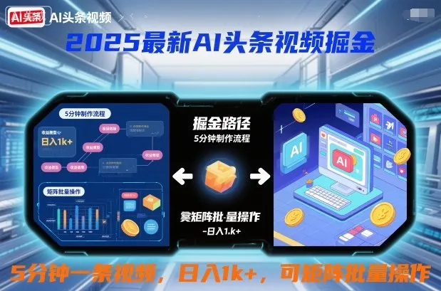 2025最新AI头条视频掘金，5分钟一条视频，日入1k＋，可矩阵批量操作-一支黑兰州