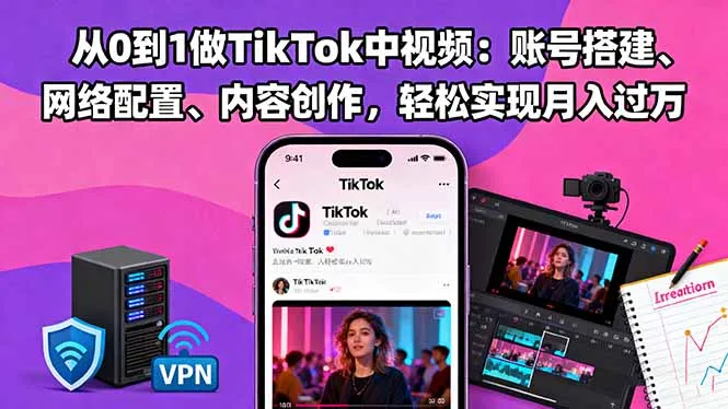 从0到1做TikTok中视频：账号搭建、网络配置、内容创作，轻松实现月入过万-一支黑兰州