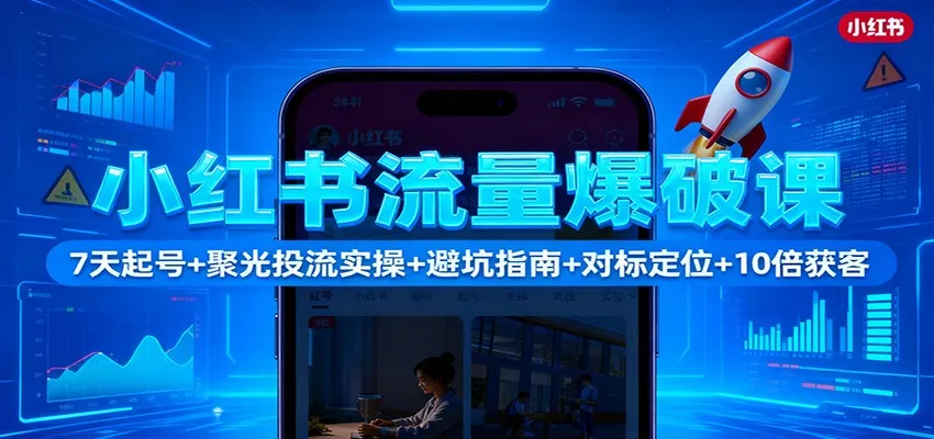 小红书流量爆破课：7天起号+聚光投流实操+避坑指南+对标定位+10倍获客-一支黑兰州