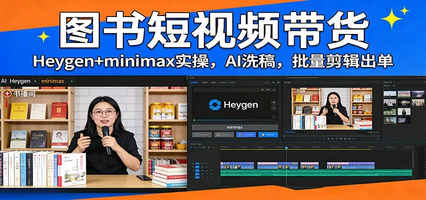 图书短视频带货：Heygen+minimax实操，AI洗稿 ，批量剪辑出单-一支黑兰州