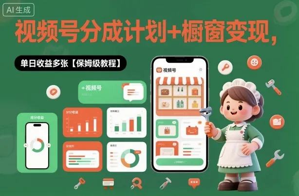 外面收费1980视频号分成计划+橱窗变现，单日收益多张【保姆级教程】-一支黑兰州