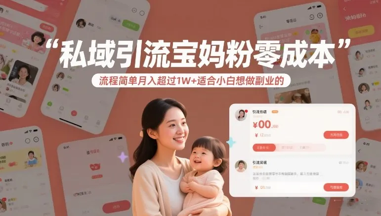 私域引流宝妈粉零成本流程简单月入超过1W+适合小白想做副业的-一支黑兰州