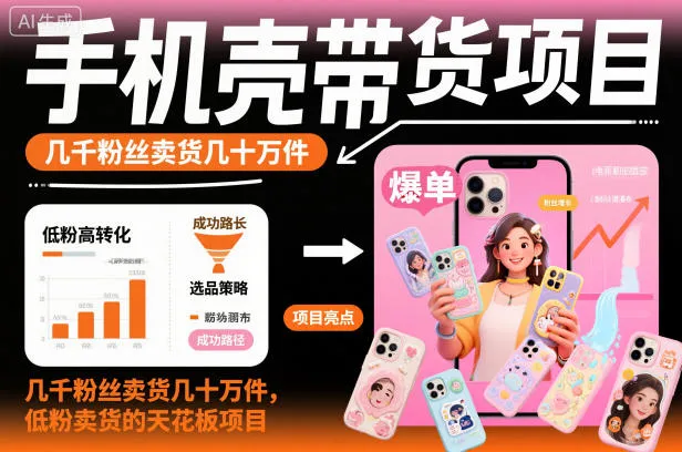 手机壳带货项目，几千粉丝卖货几十万件，短视频低粉卖货的天花板项目-一支黑兰州