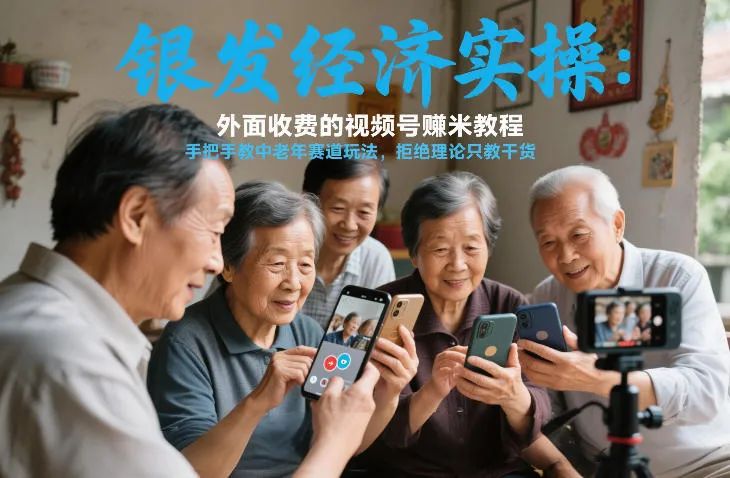 银发经济实操：外面收费的视频号賺米教程，手把手教中老年赛道玩法，拒绝理论只教干货-一支黑兰州