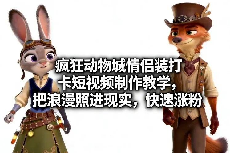 疯狂动物城情侣装打卡短视频制作教学，把浪漫照进现实，快速涨粉-一支黑兰州