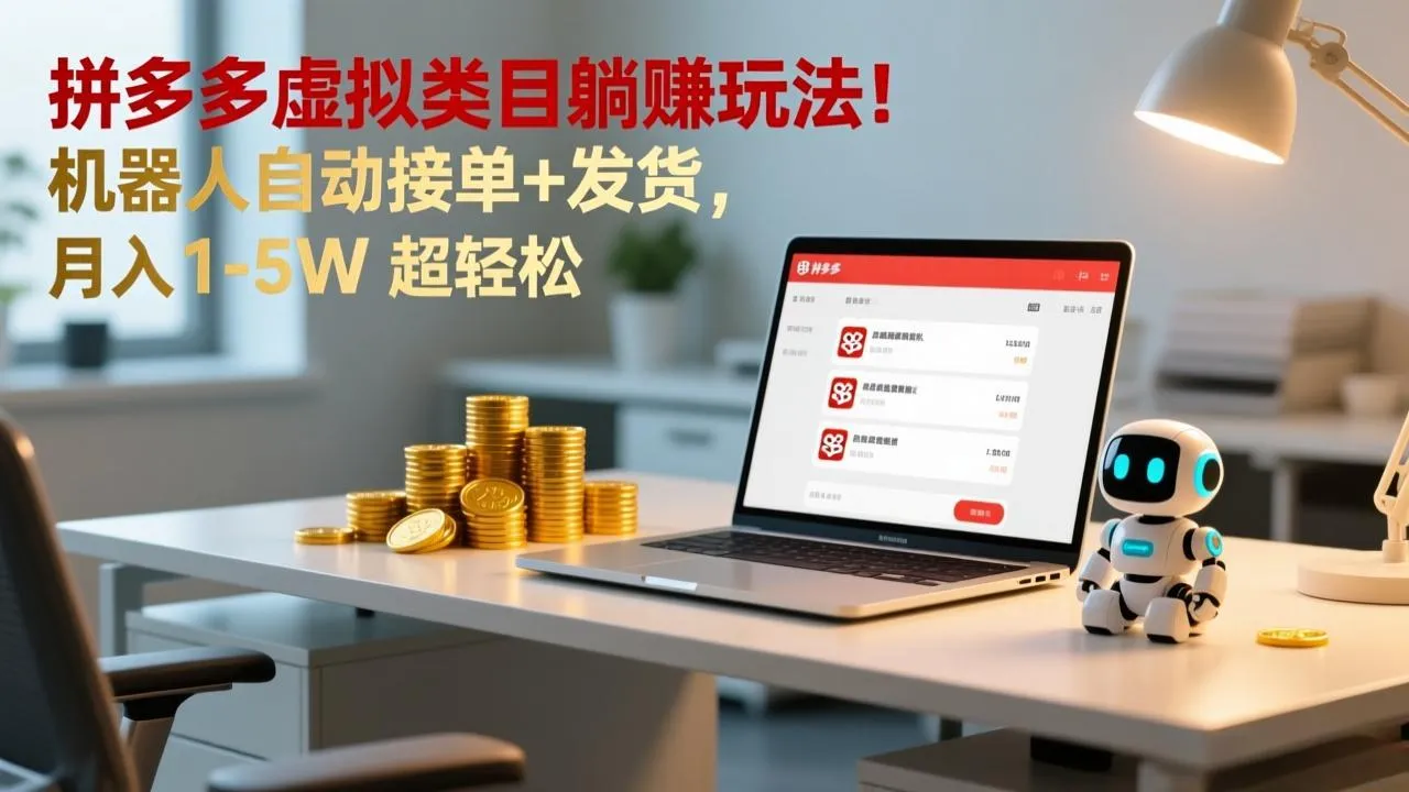 多多虚拟类目躺赚玩法！机器人自动接单+发货，月入 1-5W 超轻松-一支黑兰州