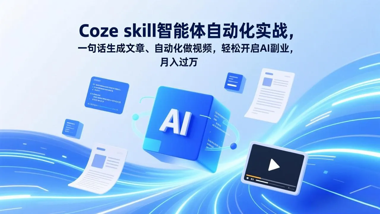 Coze skill智能体自动化实战，一句话生成文章、自动化做视频，轻松开启AI副业，月入过万-一支黑兰州