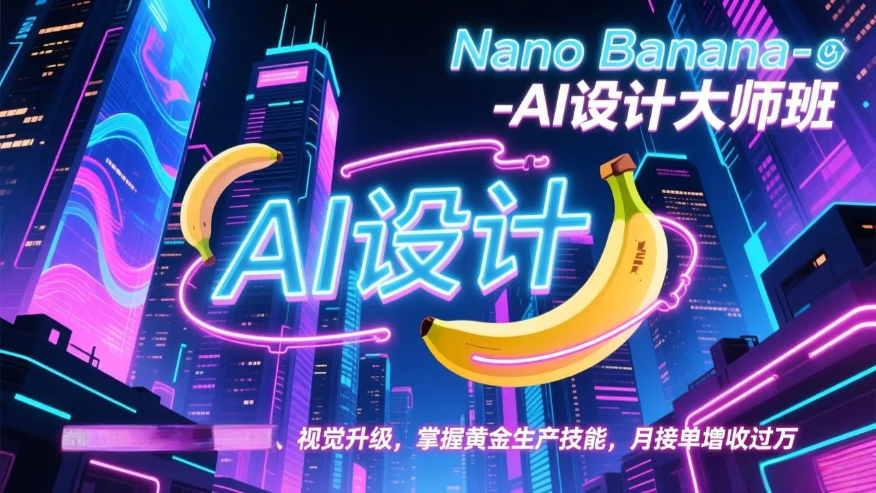 Nano Banana-AI设计大师班，修图合成、广告创作、视觉升级，掌握黄金生产技能，月接单增收过万-一支黑兰州