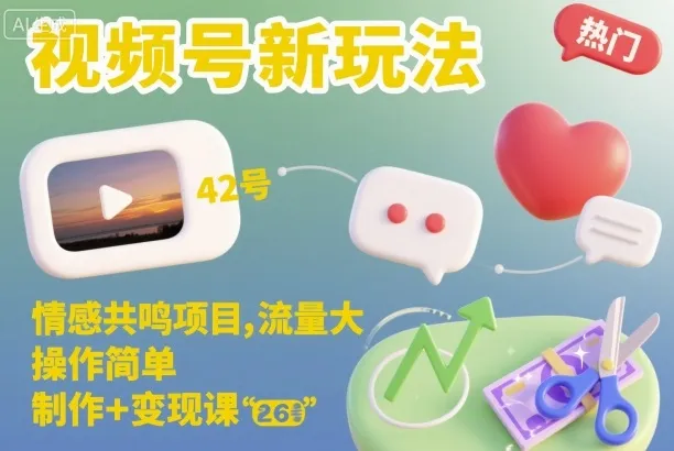 视频号新玩法，情感共鸣项目，流量大，操作简单，制作+变现课-一支黑兰州