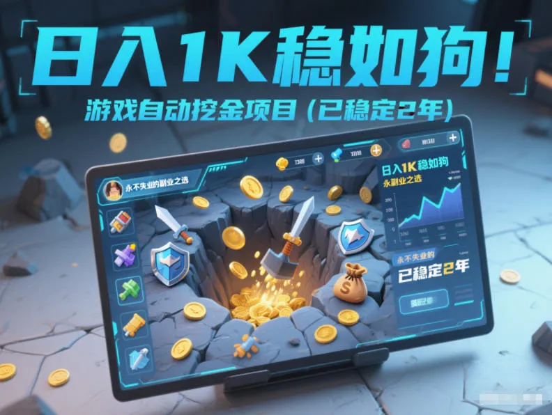 日入1K稳如狗！游戏自动挖金项目（已稳定2年），永不失业的副业之选【揭秘】-一支黑兰州