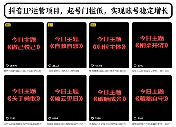 抖音IP运营项目,抖音今日主题玩法,起号门槛低,实现账号稳定增长