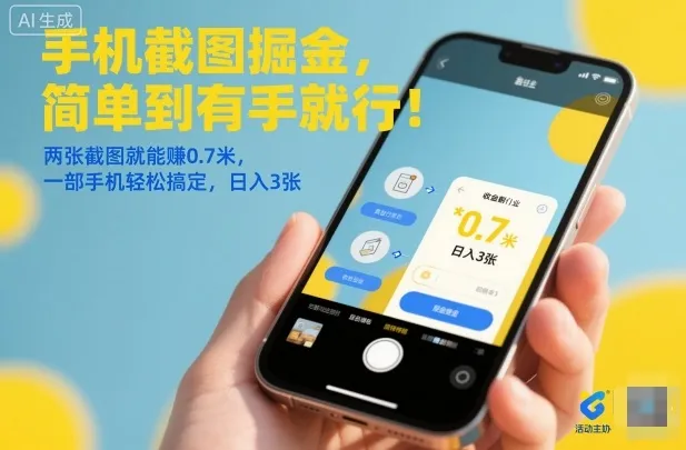 手机截图掘金，简单到有手就行！两张截图就能賺0.7米，一部手机轻松搞定，日入3张【揭秘】-一支黑兰州