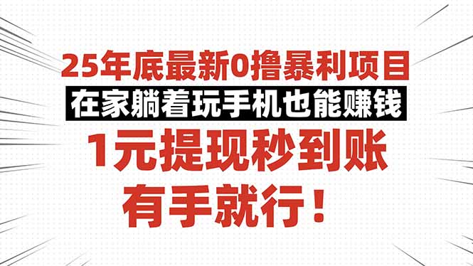 25年底最新0撸暴利项目，在家躺着玩手机也能赚钱，1元提现秒到账，有手…-一支黑兰州