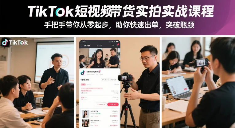 TikTok短视频带货实拍实战课程，手把手带你从零起步，助你快速出单，突破瓶颈-一支黑兰州