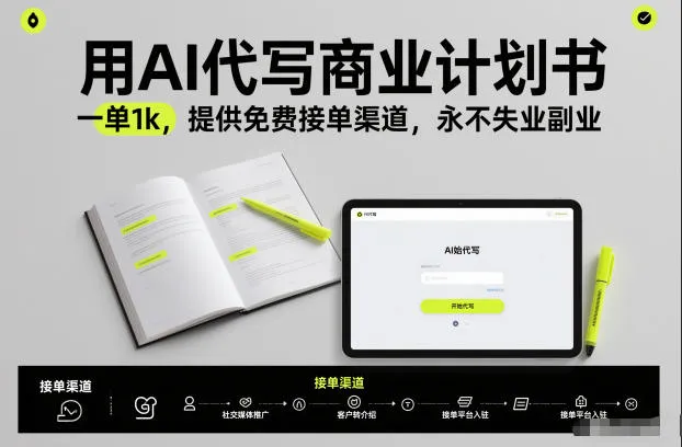 用AI代写商业计划书，一单1k，提供免费接单渠道，永不失业副业-一支黑兰州