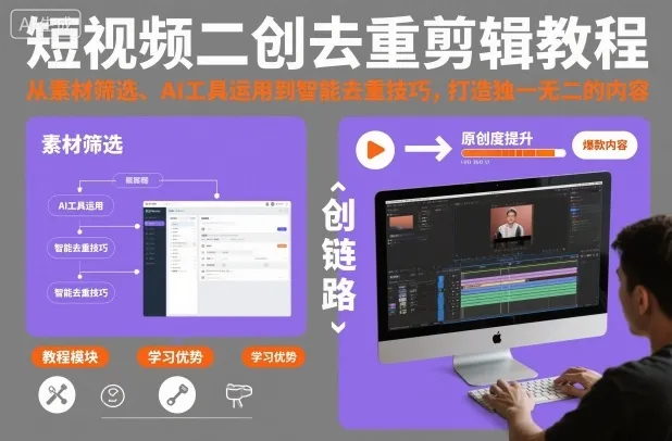 短视频二创去重剪辑教程，从素材筛选、AI工具运用到智能去重技巧，打造独一无二的内容-一支黑兰州