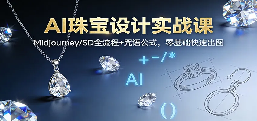 AI珠宝设计实战课：Midjourney/SD全流程+咒语公式，零基础快速出图-一支黑兰州