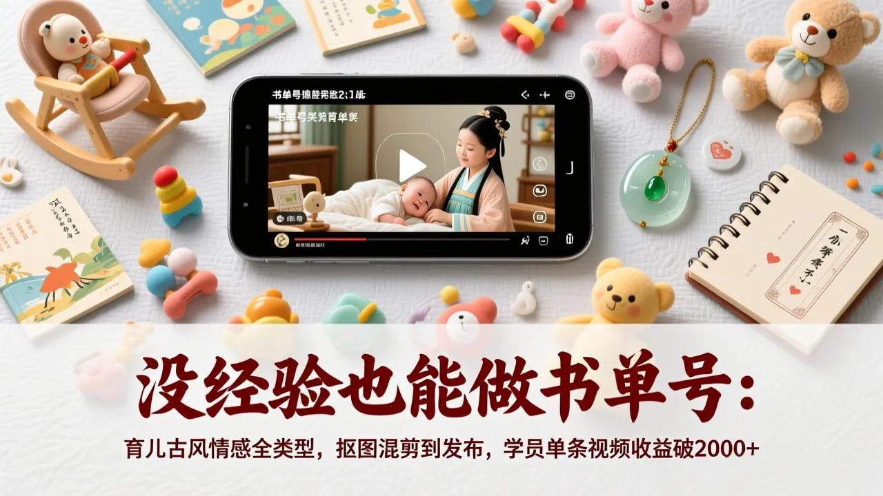 没经验也能做书单号：育儿古风情感全类型，抠图混剪到发布，学员单条视频收益破2000+-一支黑兰州