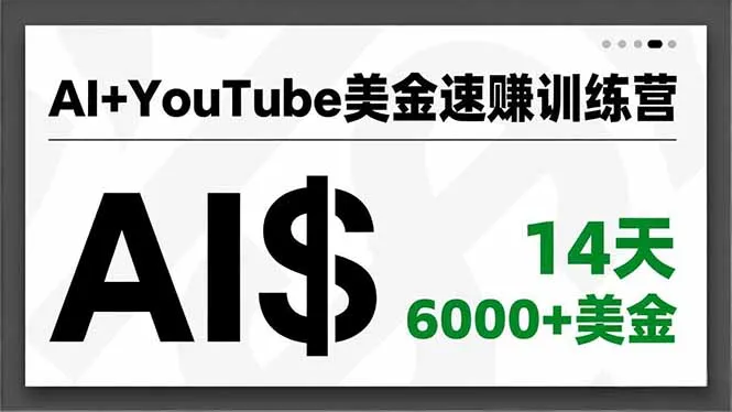 AI+YouTube美金速赚训练营，AI量产、爆款公式、急速变现、独家视野，14天创收6000+美金-一支黑兰州