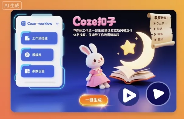 Coze扣子工作流一键生成童话皮克斯风格立体书视频,保姆级工作流搭建教程-一支黑兰州