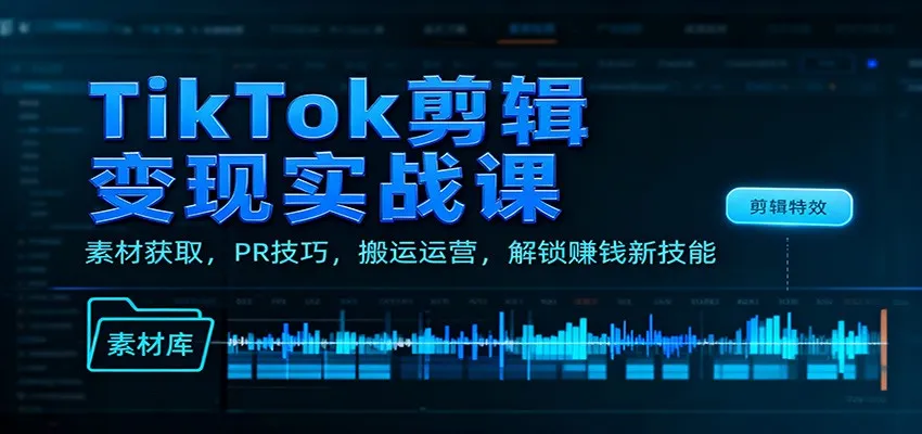 TikTok剪辑变现实战课：素材获取，PR技巧，搬运运营，解锁赚钱新技能-一支黑兰州