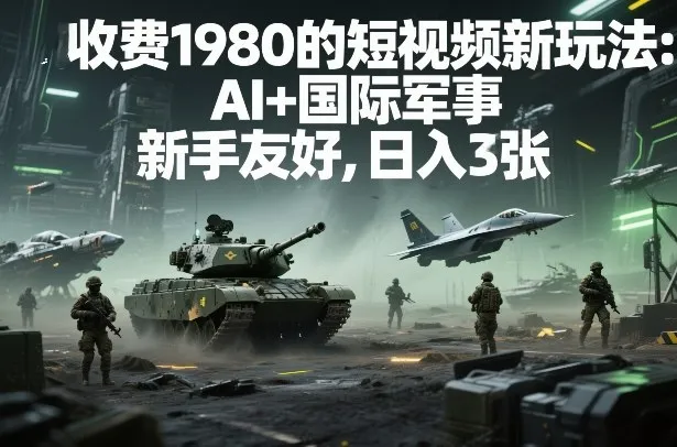 外面收费1980的短视频新玩法：AI+国际军事，新手友好，日入3张+【附详细教程】-一支黑兰州